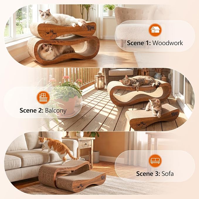 Cat Scratcher 2 in 1 Scratchers for Indoor Cats Scratching Board Cardboard | Horizontal Corrugated Scratch Pad for Cats as Beds & Furniture Reversible Sofa Scratch