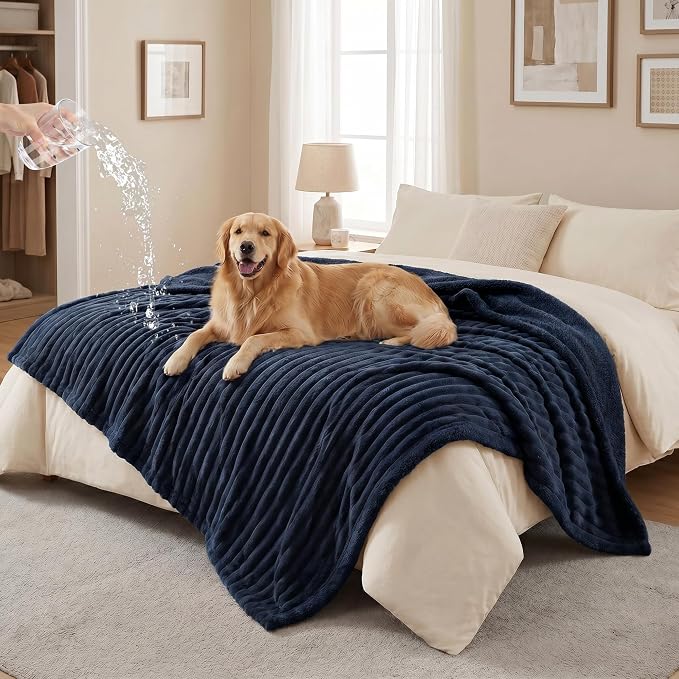 PuTian Waterproof Dog Blanket for Couch, 60"x80", Navy | Blocks Urine, Stains and Pet Hair to Guard Furniture, Perfect For Dogs & Cats On Couch, Bed, Car And Travel