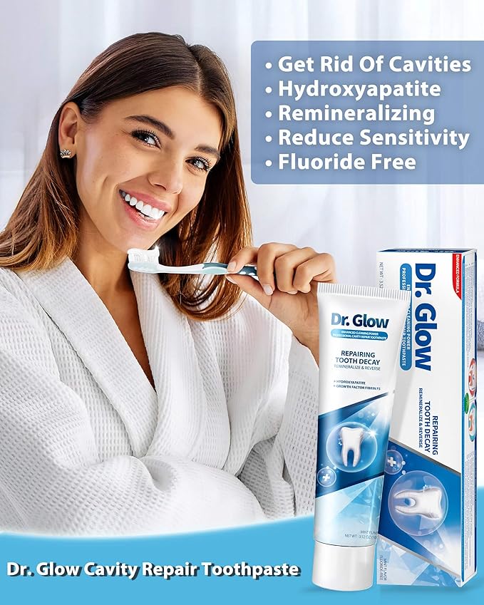 Dr. Glow Adult Cavity Repair Toothpaste, Cavity Reversing Hydroxyapatite Toothpaste, Cavity Filler for Tooth Remineralization, Tooth Decay Treatment Repair, Enamel Repair Cavity Remover, 3.52oz X 2
