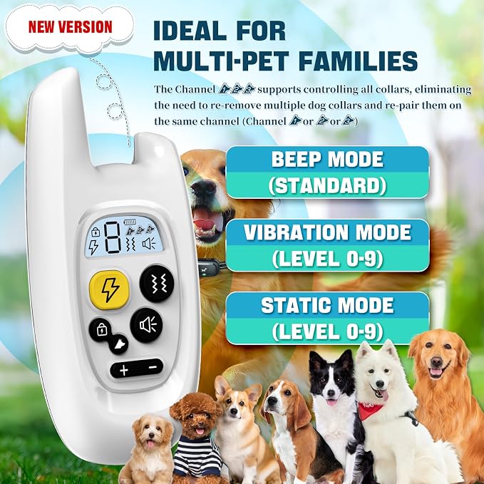 Dog Shock Collar with Remote Control- [Newly Upgraded] Training Collar for Small Medium Large Dogs, Electric Collar for Dogs Training Rechargeable, E Collar with Beep, Vibration & Shock-Lock Keypad