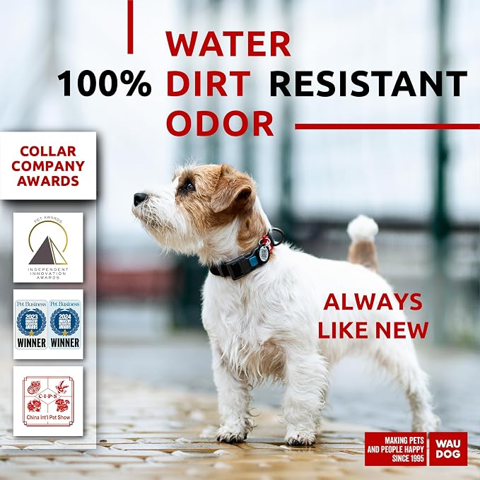 WAUDOG Waterproof Dog Collar - Adjustable Dog Collar for Large Dogs, Small and Medium Dogs - Heavy Duty Dog Collars with Durable Metal Clasp and QR Dog Tag - Boy & Girl Dog Collars | Water and Dirt Resistant, Quick Dry QR Pet Tag Adjustable Durable Com...