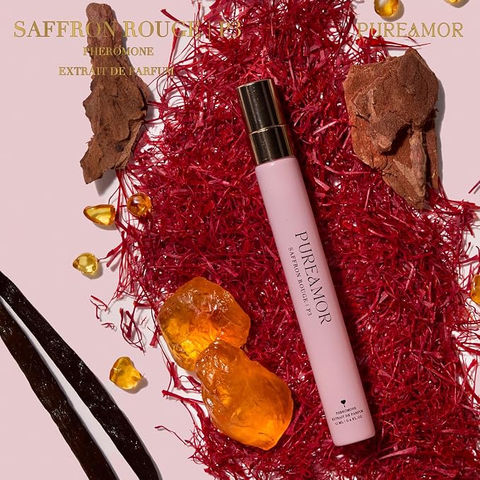 PUREAMOR Pheromone Perfume for Women, Saffron Rouge Extrait de Parfum – Warm Spicy Scent with Saffron, Amber & Cedarwood, Long Lasting Fragrance, 0.4 oz / 12 ml Travel Size