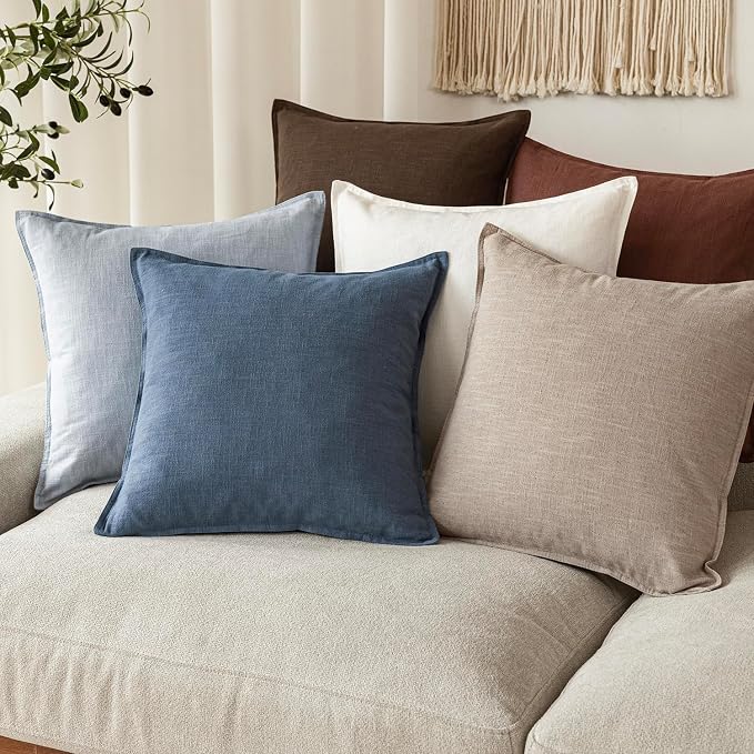 Foindtower Pack of 2, Decorative Linen Solid Throw Pillow Covers Soft Accent Euro Cushion Case Farmhouse Neutral Pillowcase for Chair Couch Sofa Bedroom Living Room Home Decor 16 x 16 Inch Dark Blue