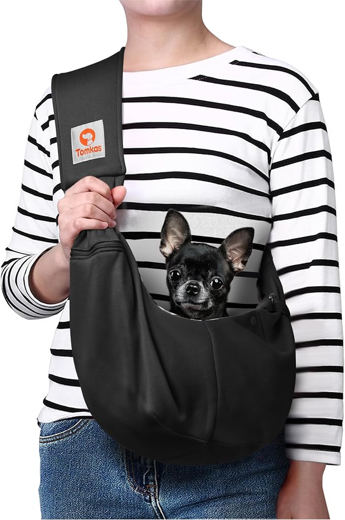 Tomkas Dog Sling Carrier for Small Dogs Puppy Carrier for Small Dogs (Black, for Pets Weight 2-7 lbs)