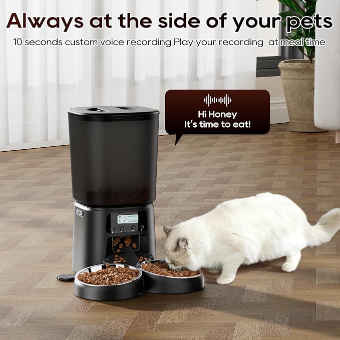 Petrice Automatic Cat Feeder for 2 Cats, 6L/25 Cups Cat Food Dispenser Programmable 30 Portions 6 Meals per Day, Timed Pet Feeder for Kitty Small Dogs with 10S Voice Record, Easy Setup, Black