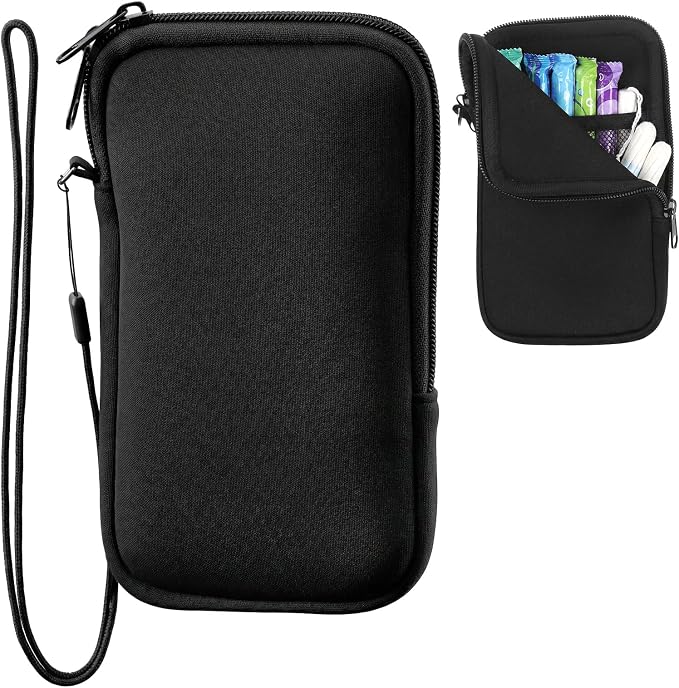 Portable Tampon Organizer Bag, Period Bags, Holder & Storage Case with Zipper for Travel, Discreet Waterproof Friendly Feminine Products Pouch for Women Purse (Black)