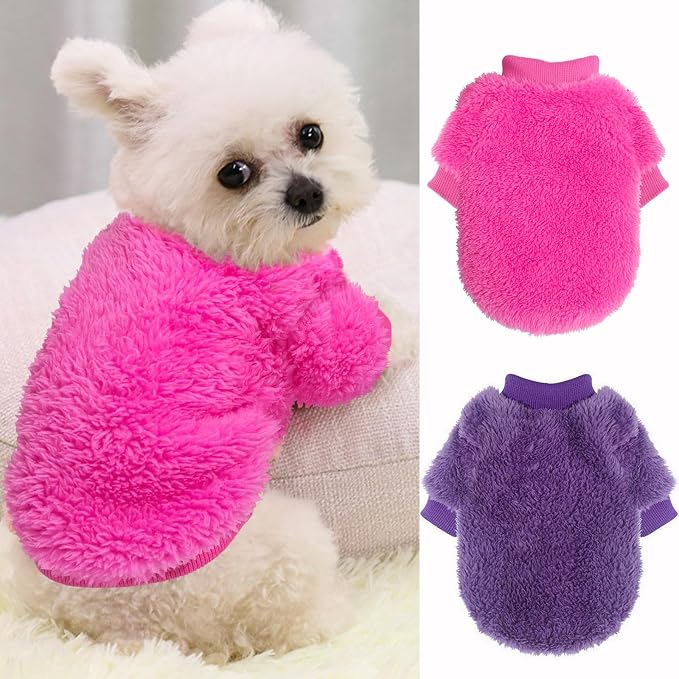 2 Pieces Dog Sweaters for Small Dogs Girl Fall Winter Warm Puppy Clothes Fleece Chihuahua Sweater Cute Pet Clothing for Doggie Cat, Large