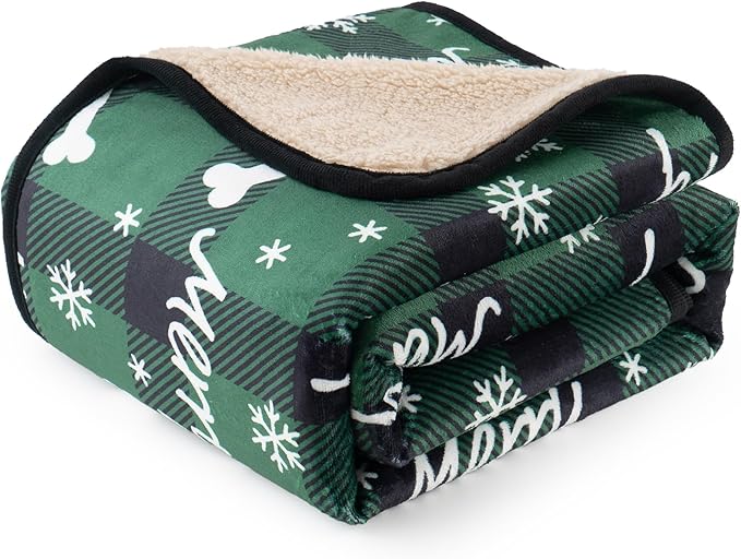 Washable Waterproof Dog Blankets for Large Dogs 50"x60" | Soft Fluffy Pet Blanket for Couch Sofa Car, Bed Furniture Protector, Reversible Sherpa Fleece Dog Blanket Christmas Green