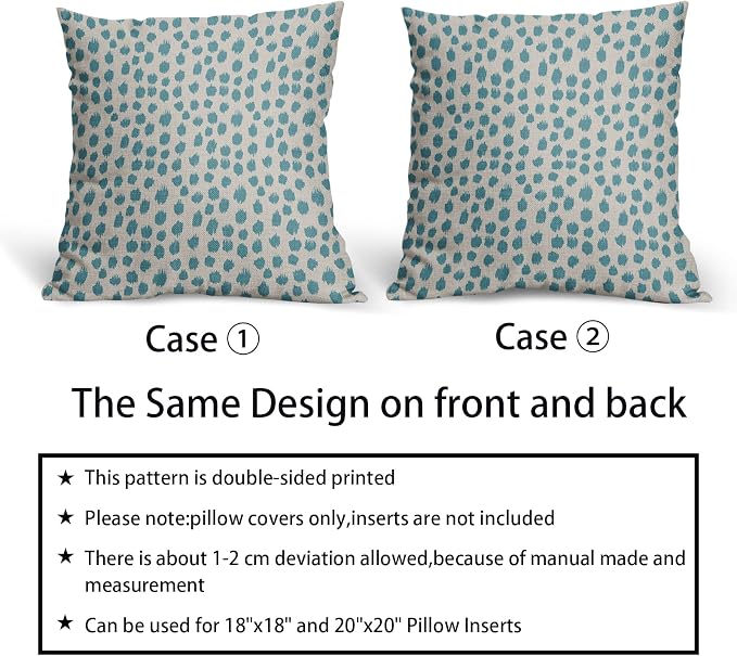 Aqua Cream Pillow Covers 22x22 Set of 2 Boho Design Polka Dot Throw Pillows Modern Brush Strokes Print Decorative Outdoor Pillowcase Square Cushion Cover Linen Pillow Case for Home Sofa Couch Bed