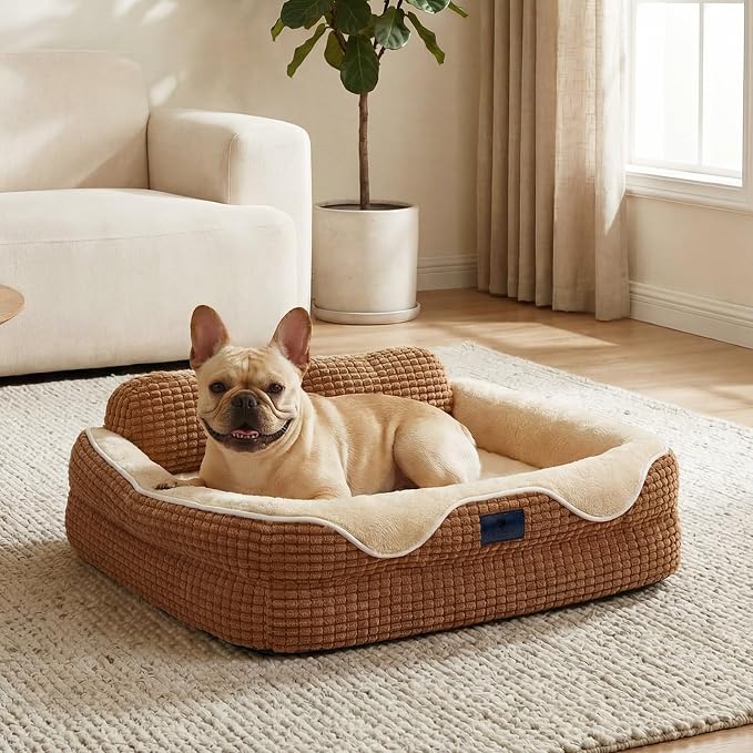Veehoo Square Dog Bed Medium Size Dog, Orthopedic Dog Bed Couch Sofa, 28" | Washable & Medium Dog Bed for Indoor, Egg-Crate Memory Foam Dog Bed with Sides, Removable Cover, High Back Non-Slip Bottom
