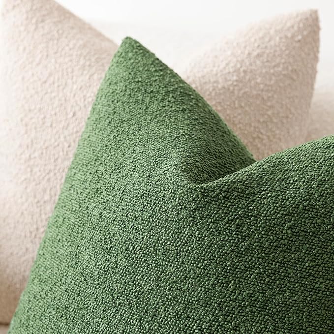 Foindtower Pack of 2 Decorative Textured Boucle Throw Pillow Covers Neutral Accent Solid Pillow Cases Cozy Soft Couch Cushion Case for Chair Sofa Bedroom Living Room Home Decor 22x22 Inch Forest Green