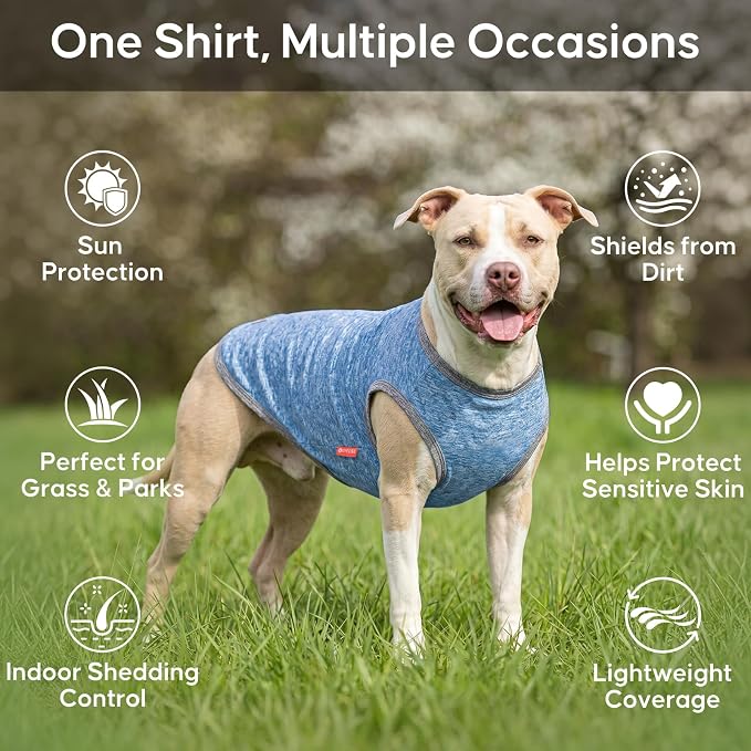 KYEESE 2 Pack Dog Shirts Quick Dry Soft Stretchy Dog T-Shirts with Reflective Label Tank Top Sleeveless Vest Sun Protection Pet Clothes for Small Dogs, Large, Light Blue+Grey | Reflective for Safety, Lightweight & Breathable, Shedding Control, Skin-Fri...