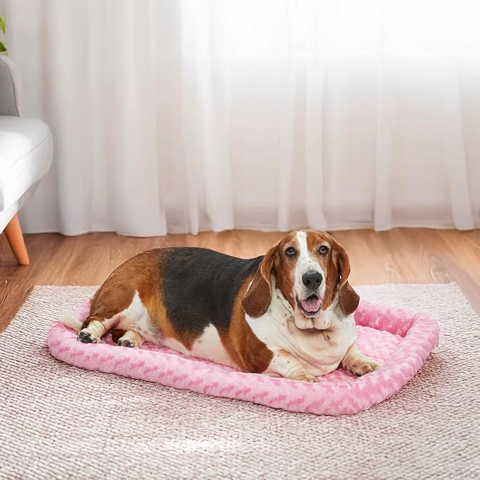MidWest Homes for Pets QuietTime Fashion Dog Bed - Pink Faux Fur Bolster, Ultra-Soft and Machine Washable, Fits 36-Inch Crates and Carriers, for Medium to Large Breed Dogs
