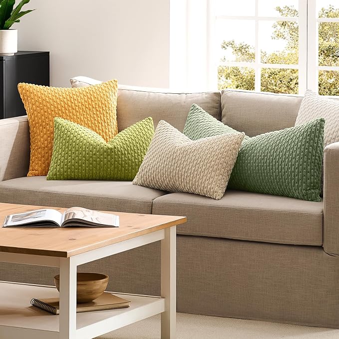Kevin Textile Soft Corduroy 16"x26" Lumbar Pillow Cover 1 Pack, Sage Green | Boho Stripe Plush Corduroy Decorative Oblong Cushion Cover Modern Farmhouse Home Decor for Sofa Couch Bed Chair
