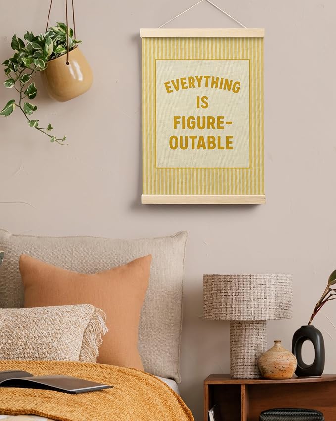 FGFK Everything Is Figureoutable Positive Affirmations Wall Art Poster Hanger Frame, Retro Yellow Inspirational Canvas Prints Framed Wall Decor for Office Classroom Home Bedroom, 12x16 Inch