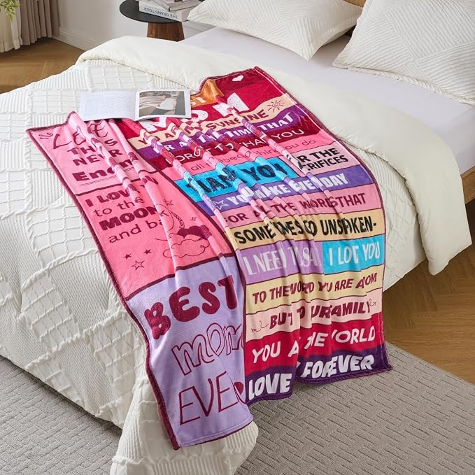 Pink Mother’s Day Blanket Gift for Mom – Soft Cozy Fleece Throw, Warm Inspirational Blanket for Mother, Birthday Gifts for Mom from Daughter & Son, Holiday, 50x60 inch