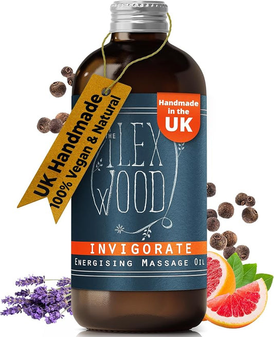 The Ilex Wood - Invigorate - Vegan Natural Energising Spa Massage Oil, Handmade - 3.38 fl oz (100ml)