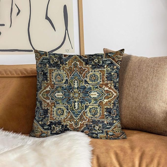 Boho Throw Pillow Covers 20x20 inch Set of 2,Bohemian Vintage Carpet Pattern Antique Ethnic Decor Double Sided Pattern Cushion Cover Soft Pillow Case Living Sofa Room Bed Square Pillow Cover