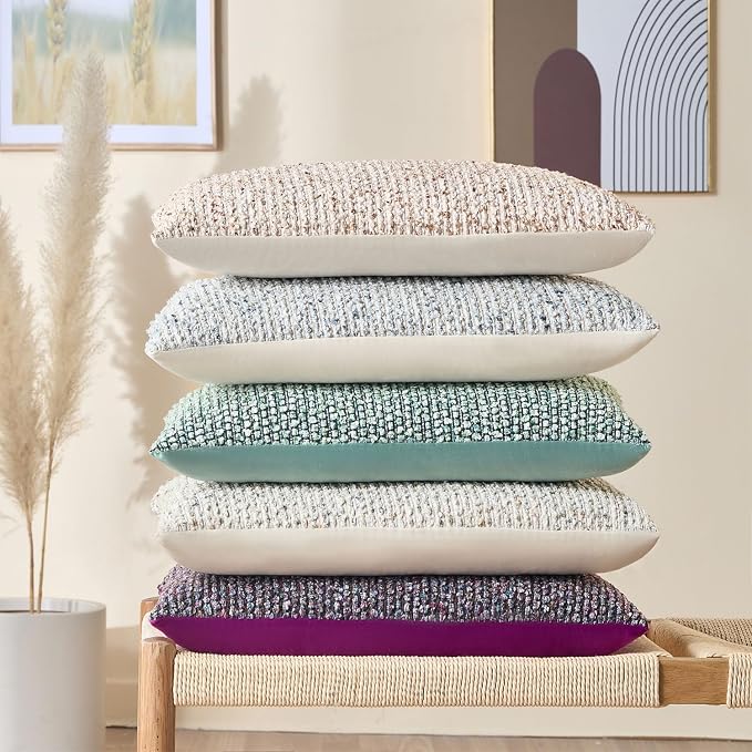 Allorry Throw Pillow Covers 20x20 Soft Wool Cushion Decorative Cream Gray | Cozy Soft Touch,Neutral Textured Boho Cushion Covers Set of 2,for Modern Farmhouse Sofa Bedroom Living Room Decor