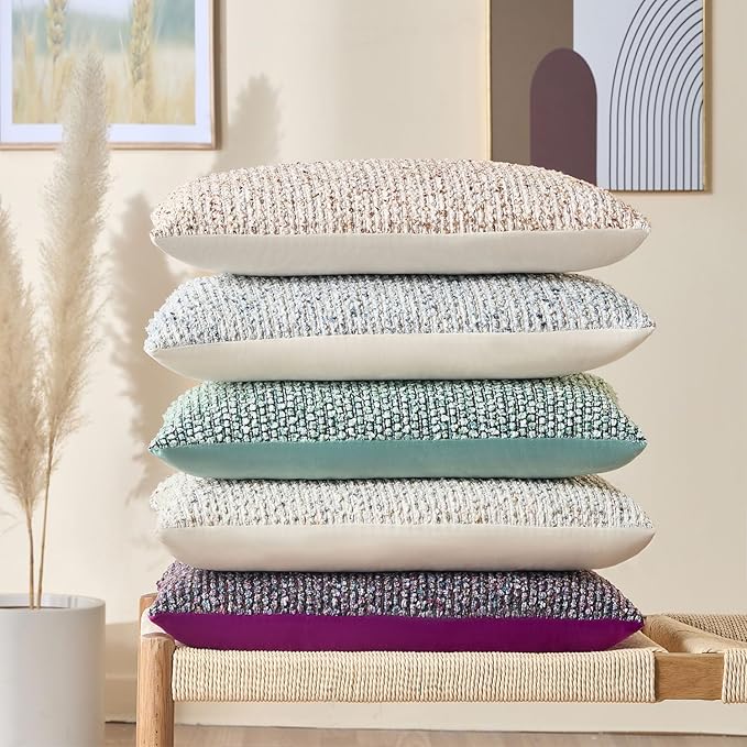 Allorry Soft Wool Decorative Throw Pillow Covers 12x20 Cream Gray SY011B12 | Cozy Soft Touch,Neutral Textured Boho Cushion Covers for Modern Farmhouse Sofa Bedroom Living Room Decor