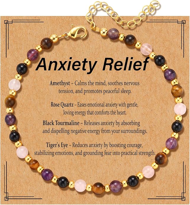Natural Healing Crystal Bracelet for Women, Anxiety Relief Healthy Pregnancy Triple Protection Citrine Jewelry Gift for Friends Daughter Sister Mom Colleague