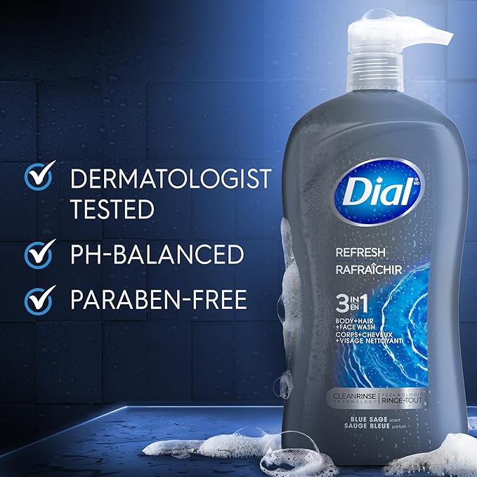 Dial Men 3in1 Body, Hair and Face Wash, Hydro Fresh, 32 fl oz