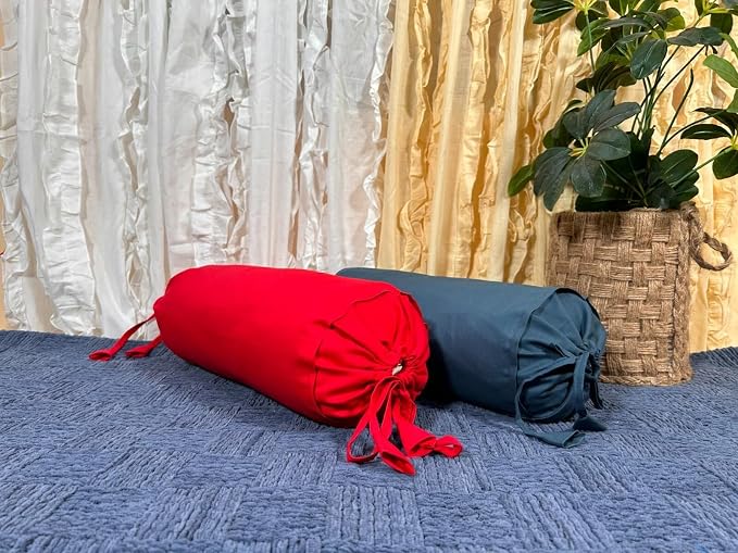 Cervical Neck Roll Pillow Cover with Cotton Bolster Pillowcases for Cylindrical Cushion and Drawstring Closure Round Neck Pillowcase 6" x 18" (15 x 45 cm) Red