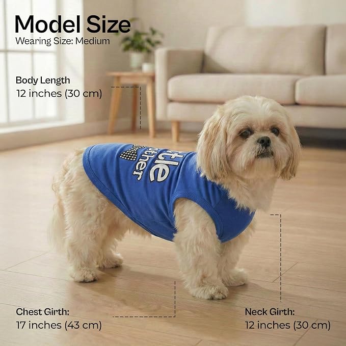 Parisian Pet Dog Shirt – 100% Cotton Shirts for Medium Dogs – Blue Sleeveless Puppy Clothes – Lightweight and Breathable Dog Apparel – Boy Little Brother Dogs Clothes - Stretchy Pet T Shirts