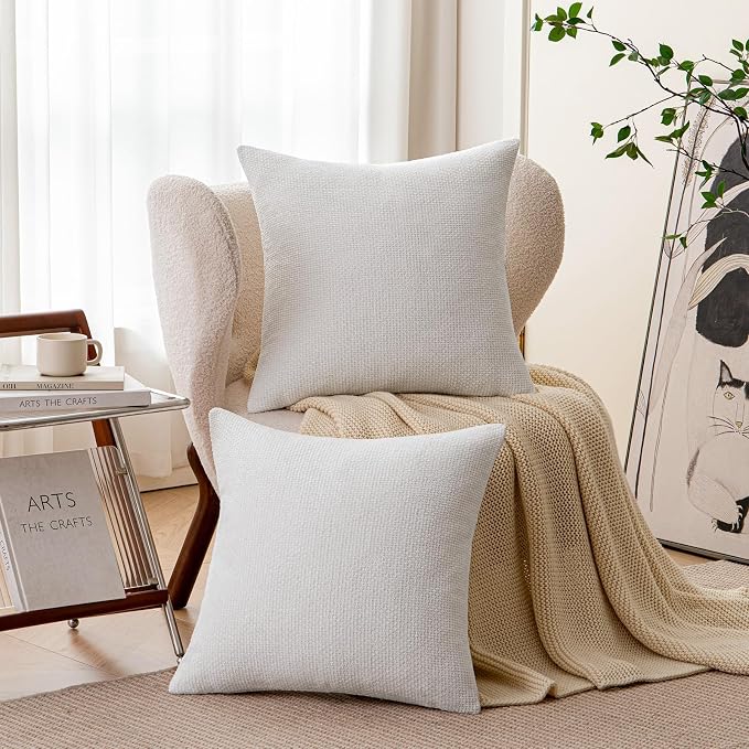 a moment Christmas White Chenille Throw Pillow Covers 18x18 Inch Pack of 2 Modern Decorative Throw Pillow Covers Farmhouse Cross Covers Home Decor for Sofa Bedroom Living Room