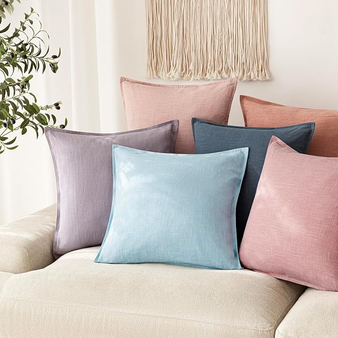 Foindtower Pack of 2, Decorative Linen Solid Throw Pillow Covers Soft Accent Euro Cushion Case Farmhouse Neutral Pillowcase for Chair Couch Sofa Bedroom Living Room Home Decor 20 x 20 Inch Light Blue