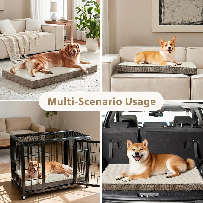 JOEJOY Orthopedic Medium Dog Bed, Washable Dog Crate Bed Medium Sized with Removable Cover, Egg Memory Foam Pet Beds, Beige, 29"x18"