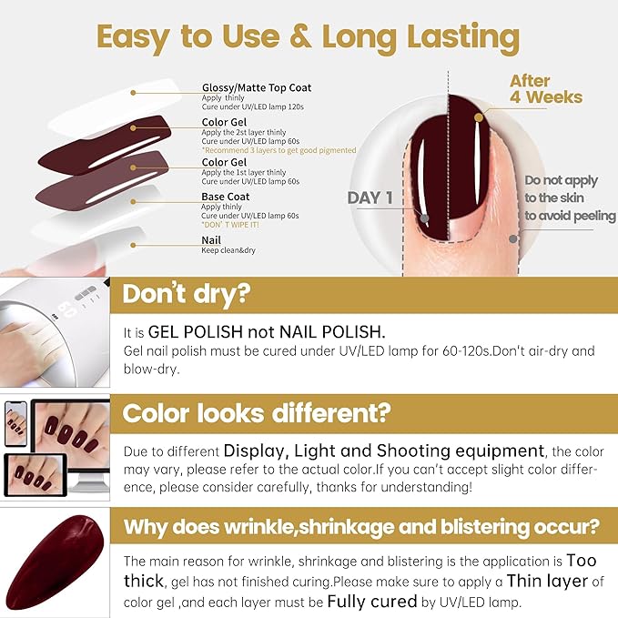 YTD Likomey Maroon Brown Gel Nail Polish,15ml Salon Home DIY Manicure and Pedicure Fall Winter Soak Off UV Color Varnish,CS012