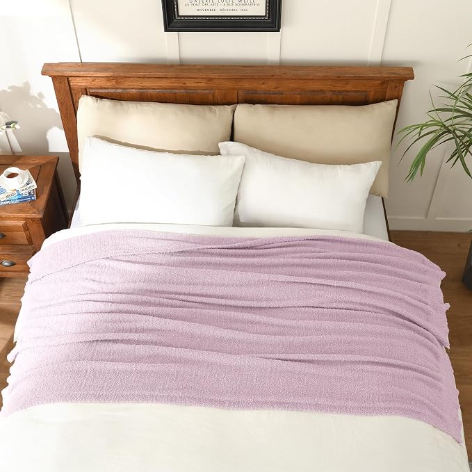 Light Purple Throw Blanket, Soft Fluffy Fuzzy Knit Blanket for Couch Bed Sofa, Cozy Plush Warm Blanket for Bedroom Living Room, Spring Home Decor, 50x60 Inches