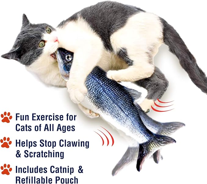 Ontel Flippity Fish Interactive Cat Toy with Catnip & Fishing Pole - Touch Activated, Rechargeable Pet Toy to Help Reduce Stress & Bad Behavior - As Seen on TV