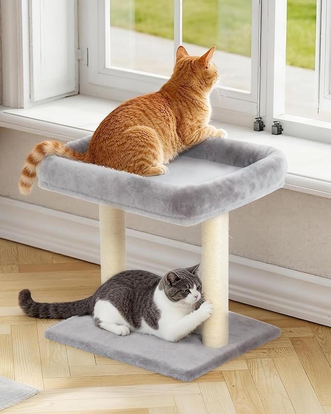 19" Small Cat Tree with Scratching Post for Indoor Cats with Perch | Light Gray, Removable 19"×15.8" Perch Bed, Dual Natural Sisal Scratcher,Small Cat Tower,Space-Saving