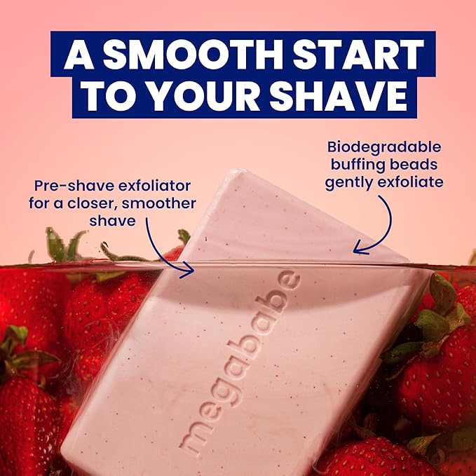 Megababe Bumpy Bar | Pre-Shave Exfoliating Scrub | with Shea Butter, Strawberry Fruit Extract & Ceramides | 4.5 oz