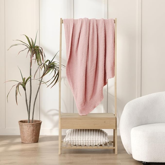 Knit Twin Size Bed Blanket Super Soft Warm Blanket for Bed Lightweight Cozy Plush Fuzzy Blanket for Couch Sofa 60x80 Inches Pink