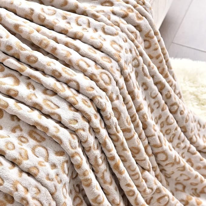 PLEASANT BOULEVARD | Leopard Throw Blanket Fleece, Premium Lightweight Cozy Warm Plush Microfiber Bedspread for Couch Sofa and Bed (Brown, Throw (50 x 60 inches))