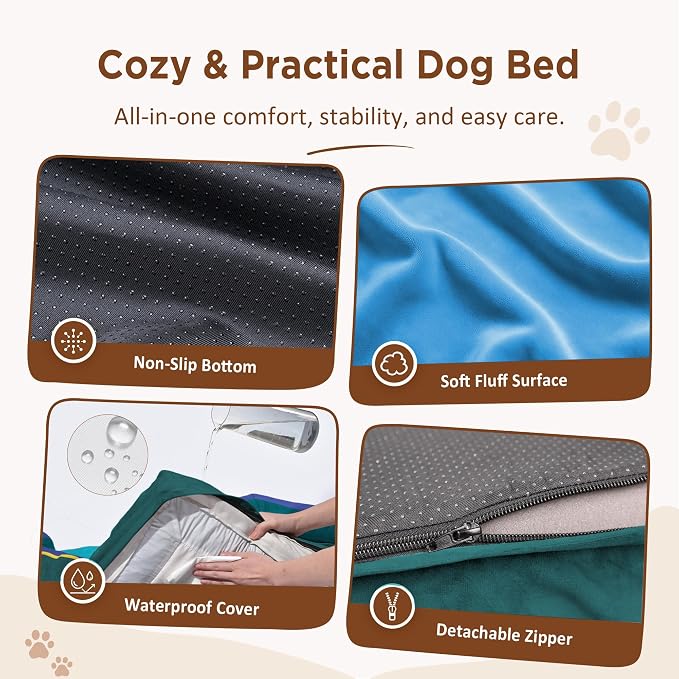 Comfort Expression Orthopedic Dog Bed for Extra Large Dogs with Bolster | Waterproof Dog Couch Bed with Washable Cover & Non-Slip Bottom, Supportive Egg Crate Foam XL Pet Bed, 42x30 Inch