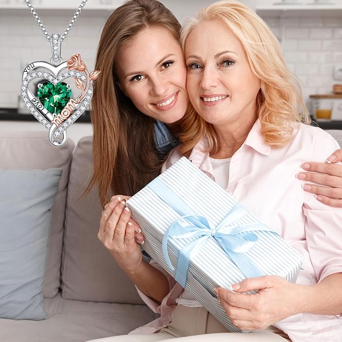 Iefil Valentines Day Gifts for Mom - 925 Sterling Silver Heart Necklace for Women, Birthstone Jewelry, Birthday Gifts for Bonus/Step/New Mom/Mother in Law