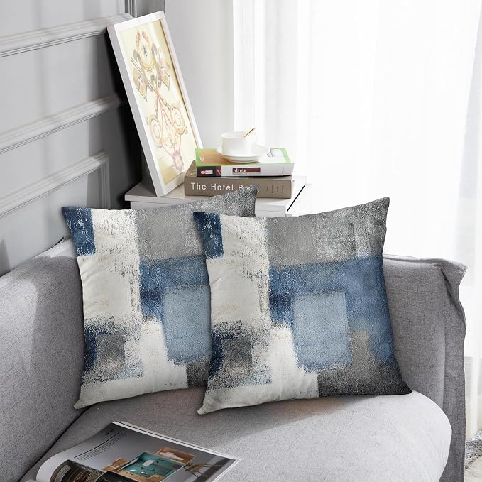 Emvency Throw Pillow Covers Set of 2, 18 x 18 Inch, Abstract Modern Blue | Gray Painting Outdoor Decorative Square Pillow Cases Couch Cushion Case for Couch Bed Sofa Living Room Home Decor
