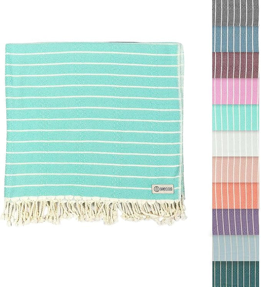 Sand Cloud Large Turkish Beach Towel - Sand Resistant - Fast Drying -100% Certified Organic Turkish Cotton Yarn - Great for Beach Bath or as a Blanket - As Seen on Shark Tank - Gocek (Mint) 37x69