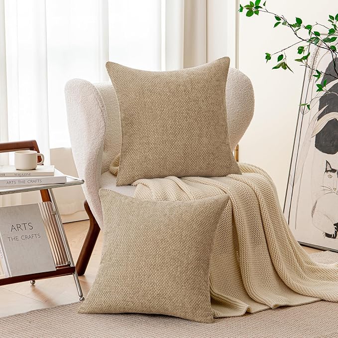 a moment Light Brown Chenille Throw Pillow Covers 18x18 Inch Pack of 2 Modern Decorative Throw Pillow Covers Farmhouse Cross Covers Home Decor for Sofa Bedroom Living Room