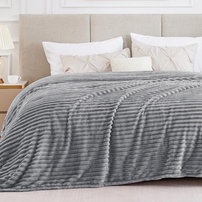 BEDELITE Ribbed King Size Blanket for Bed, Crey, 108"x90" | Ultra-Soft Plush Fleece, Warm Yet Lightweight, Ribbed Texture, Home Decor, Machine Washable, Giftable, All-Season Use