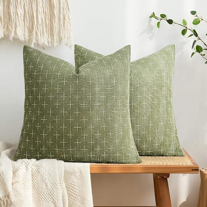 MIULEE Pack of 2 Decorative Burlap Linen Spring Throw Pillow Covers Farmhouse Pillowcases Modern Rustic Woven Textured Cushion Cover for Sofa Couch Bed 20x20 Inch Sage Green