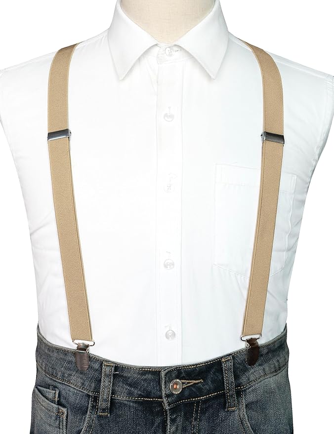 JEMYGINS Solid Color Mens Suspender with 3 Strong Clips Adjustable Braces