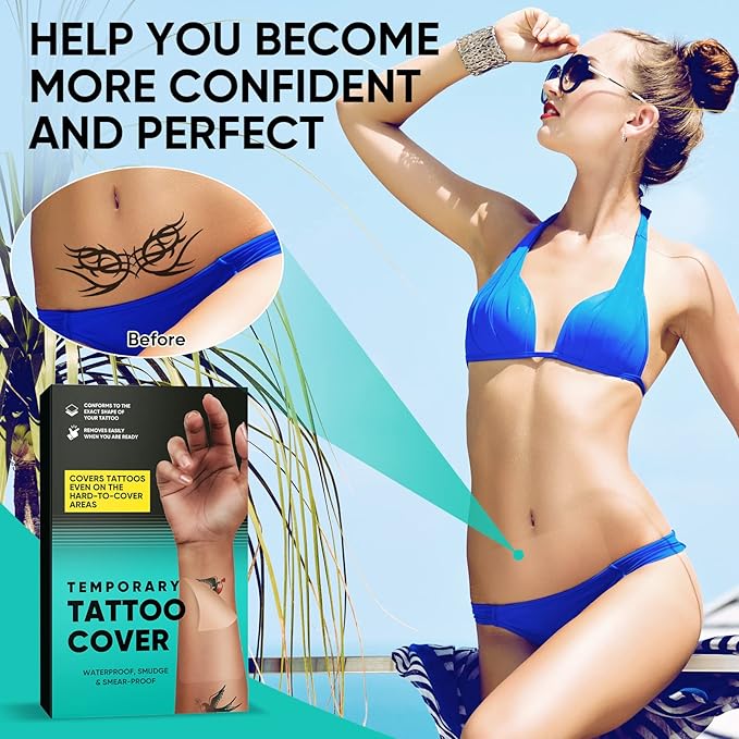 Tattoo Cover Up Patch - Ultra-Thin Waterproof & Breathable Stickers | Conceal Tattoos, Scars, Birthmarks | Invisible, Skin-Friendly, Long Lasting Adhesive Tape (6 Pcs)