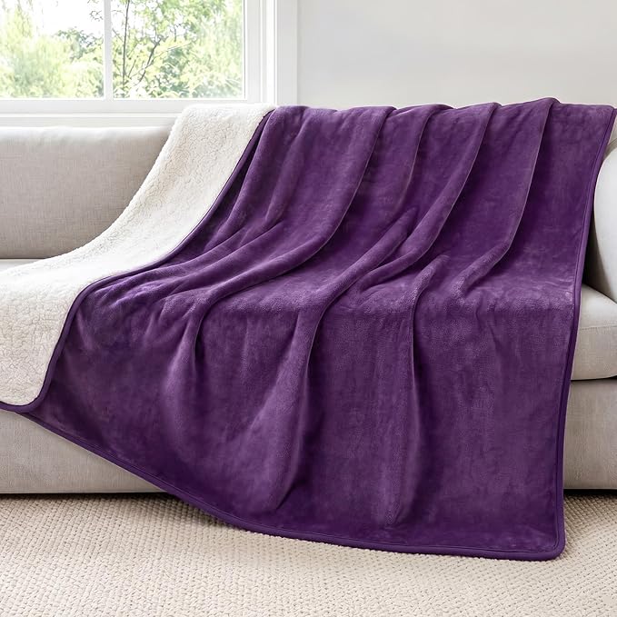 Luciphia Waterproof Pet Blanket, Washable Reversible Sherpa Fleece Throw | Liquid-proof furniture protector for bed and couch, soft reversible sherpa fleece for dogs, cats purple, M