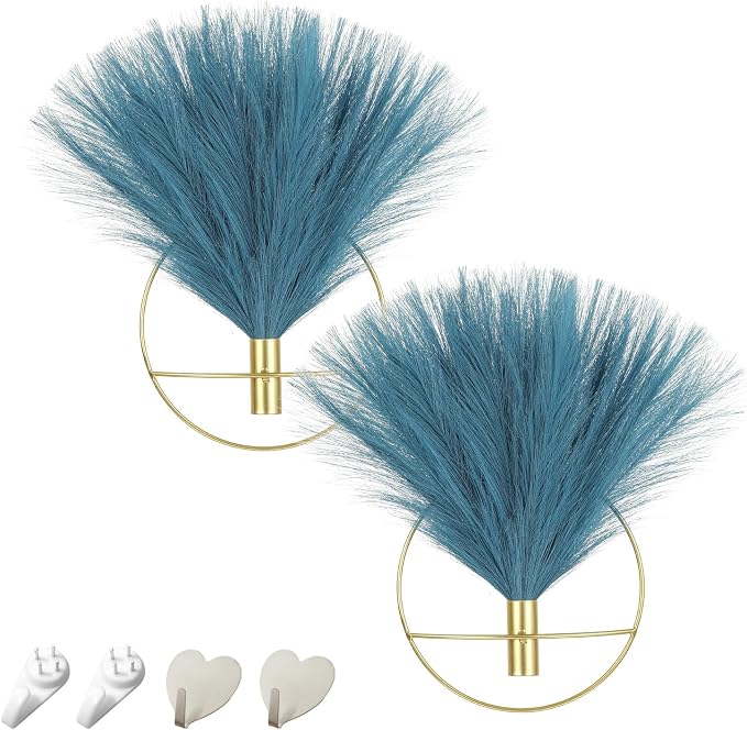 Pretty Jolly Boho Pampas Wall Decor Gold Metal Wall-Mounted Art | Morden Artificial Greenery Display，2 Pack Hanging Planter For Living Room, Bedroom, Bathroom, Dining room