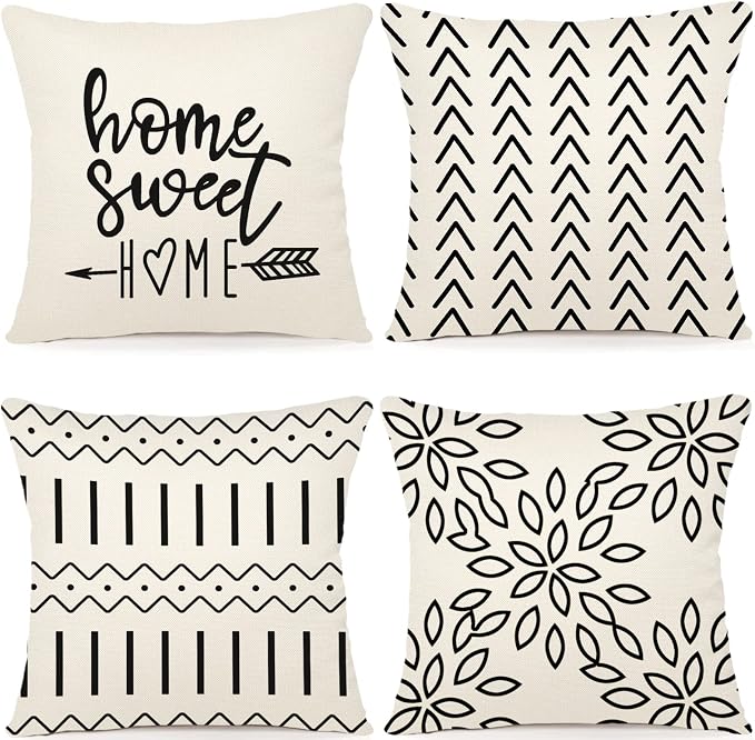 YCOLL Pillow Covers 18x18 Set of 4, Modern Sofa Throw Pillow Cover, Decorative Outdoor Linen Fabric Pillow Case for Couch Bed Car, Cream